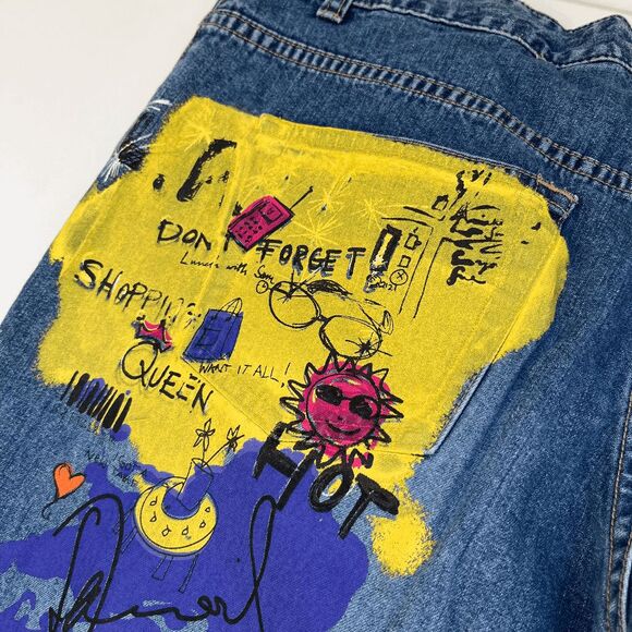 VTG Old Navy Pop Art Jeans Sz 12 – Y2K Graffiti Straight Leg Holiday 2001 - Picture 7 of 10